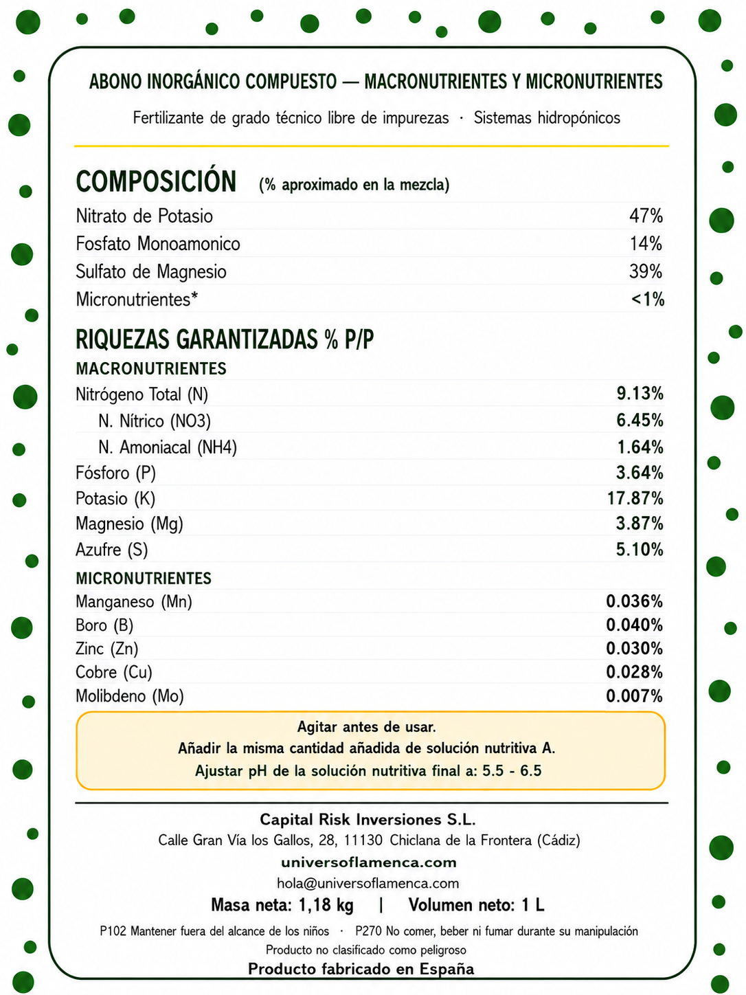 Combo Solucion Nutritiva Hoja y Fruto Liquido 1 Litro